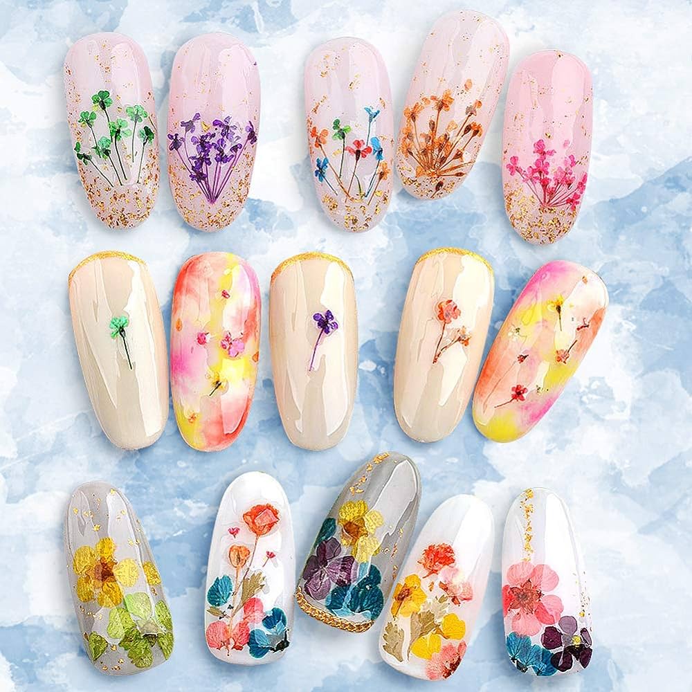 nail with encapsulated dried flower