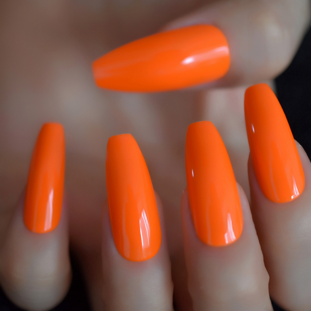 Unha Decorada Laranja Neon