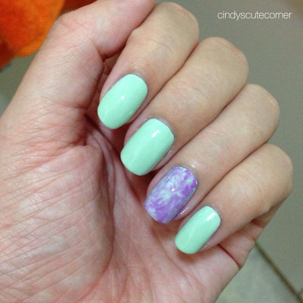 Lilac And Green Decorated Nail