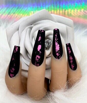 Black and Pink Decorated Nails