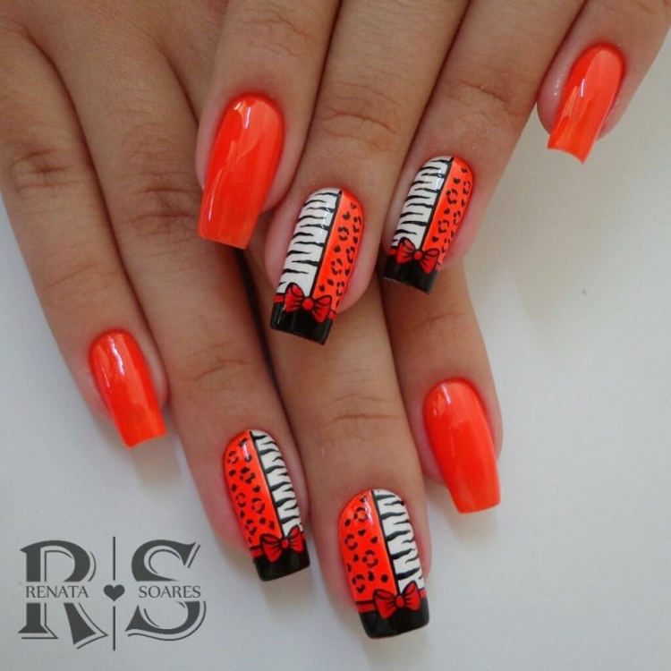 Unha Decorada Laranja Neon