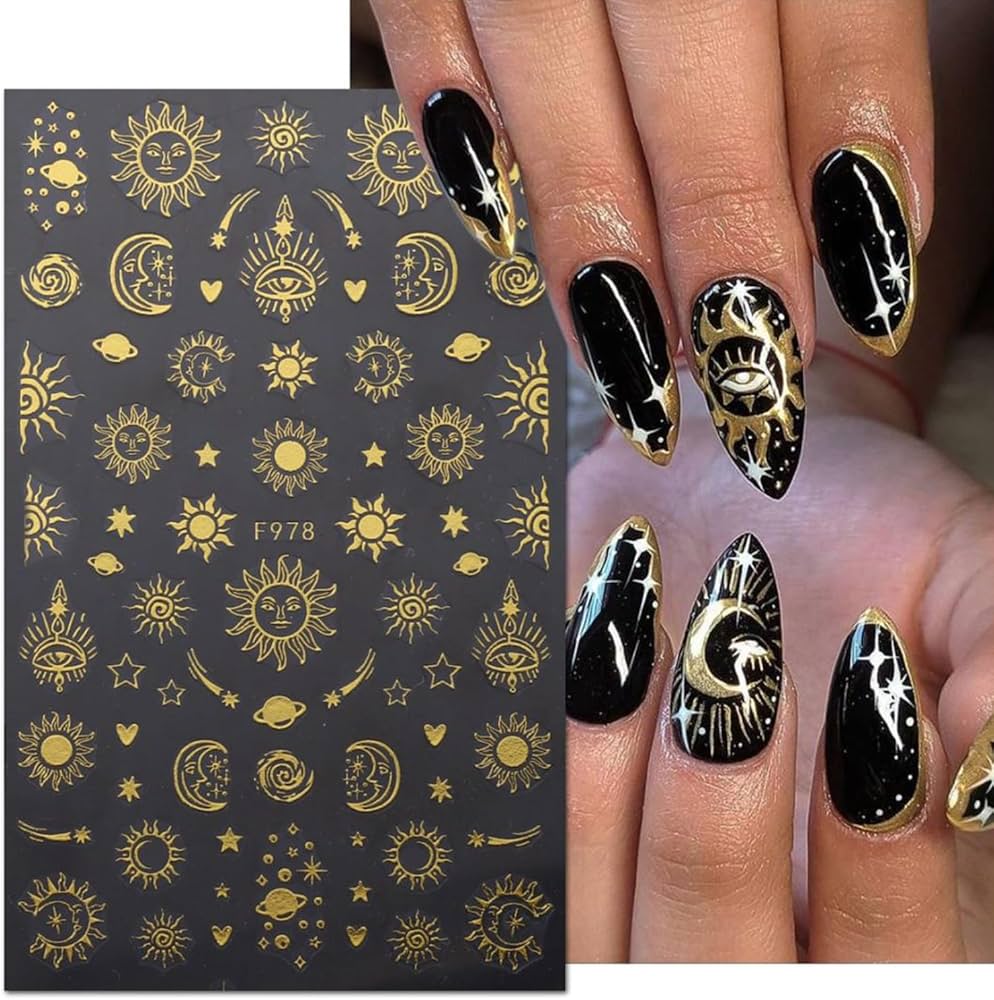 Black With Gold Decorated Nails