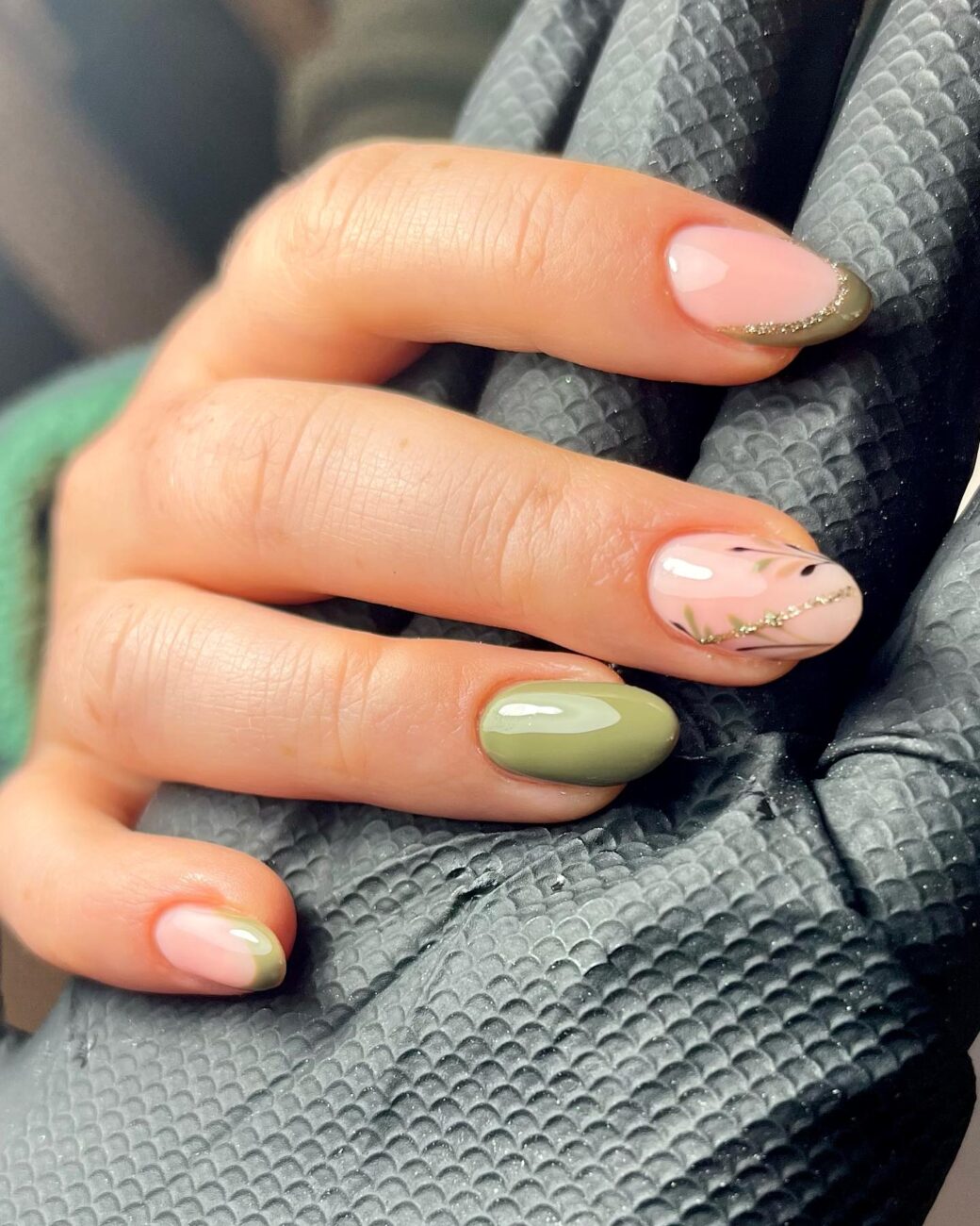 Military Green Decorated Nail