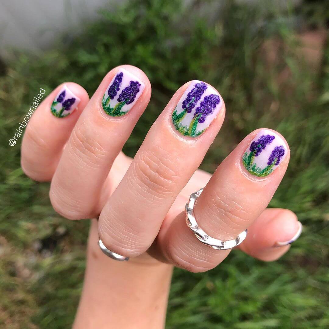 Lilac And Green Decorated Nail