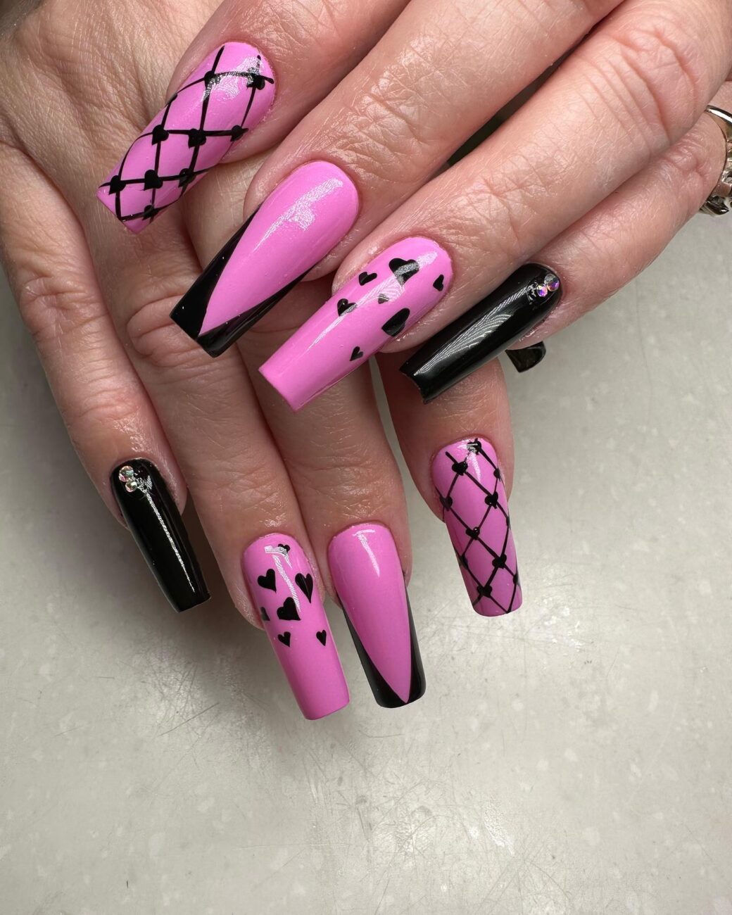 Pink and Black Nail Art