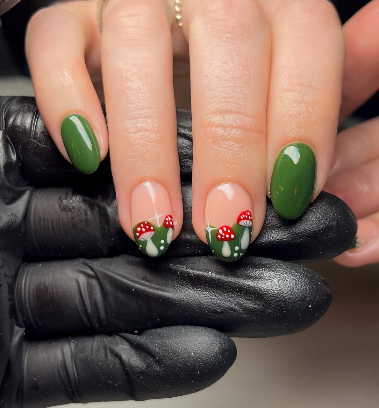 Military Green Decorated Nail