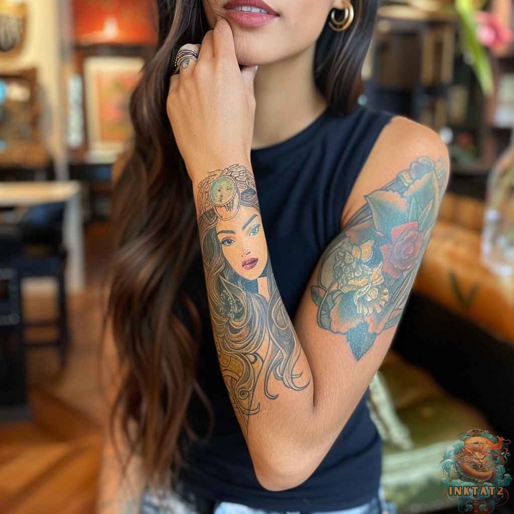 female tattoo on forearm cover