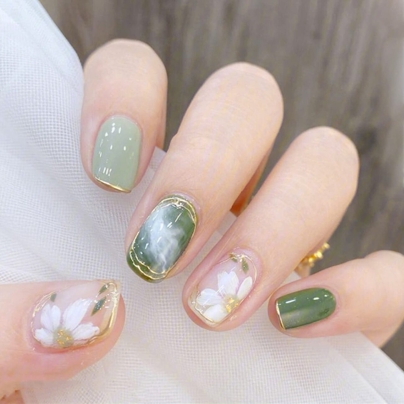 Military Green Decorated Nail