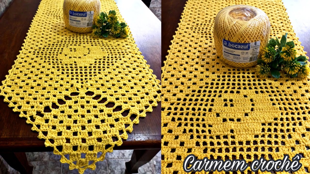 Caminho De Mesa De Crochê Amarelo