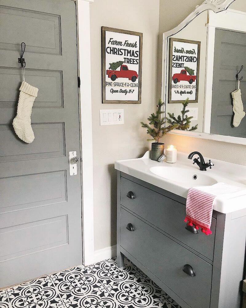 Christmas decorated bathroom