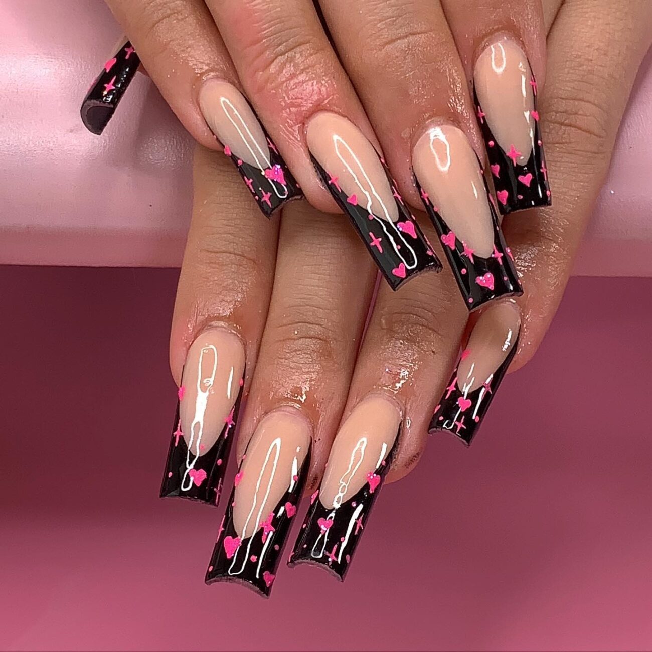 Pink and Black Nail Art