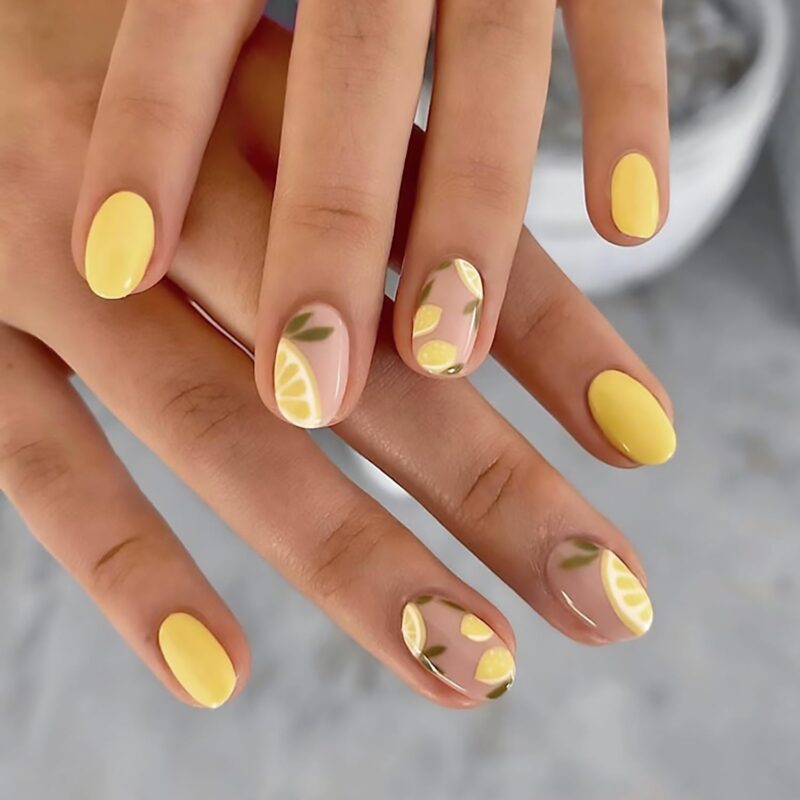 Yellow Decorated Nails