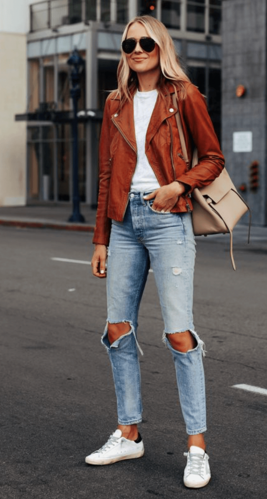 Fashion Look with Female leather jacket