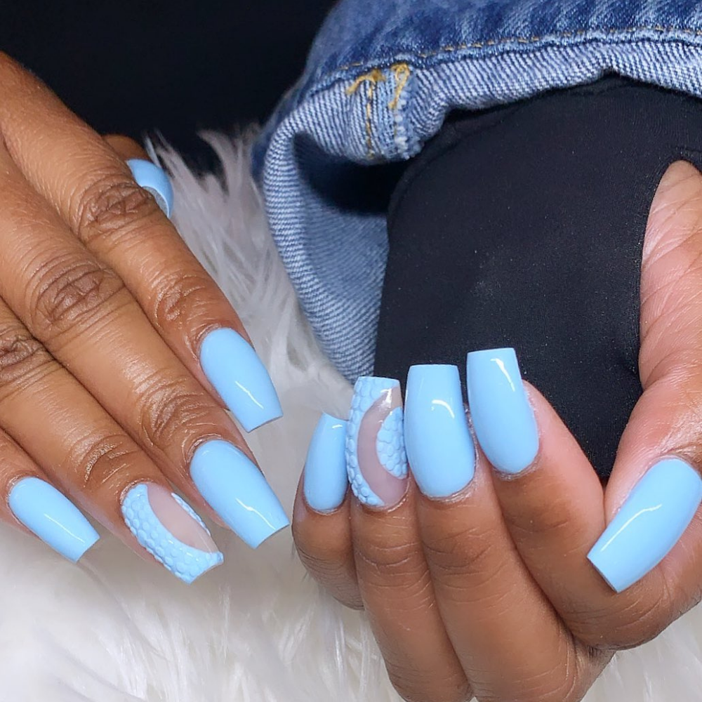 Nail Decorated With Light Blue