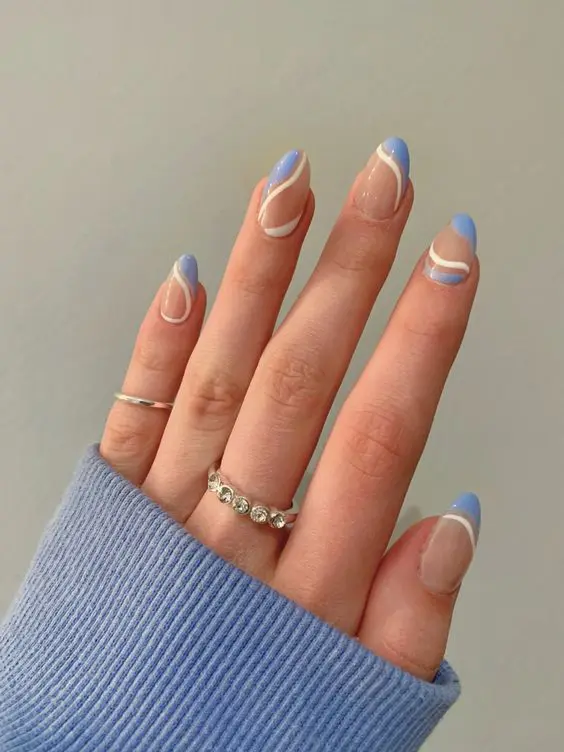 Nail Decorated With Light Blue