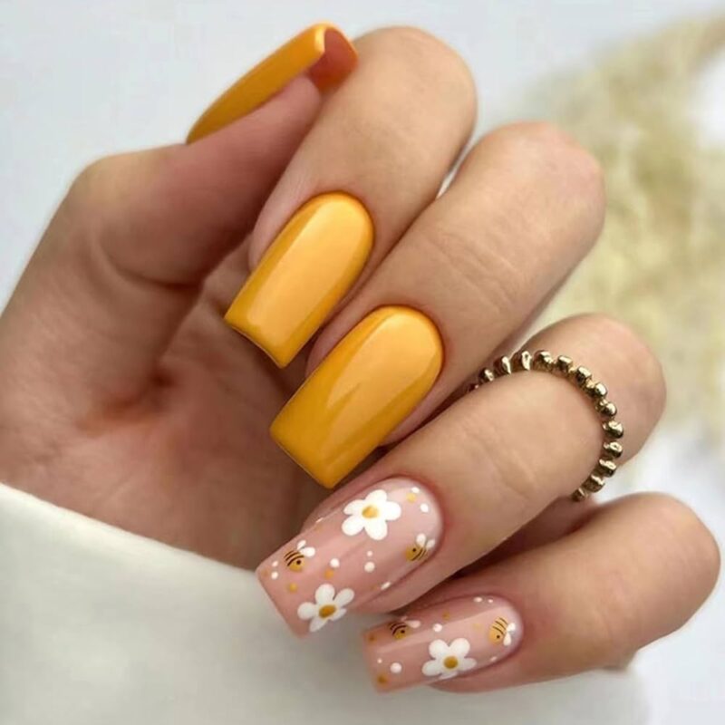 Yellow Decorated Nails