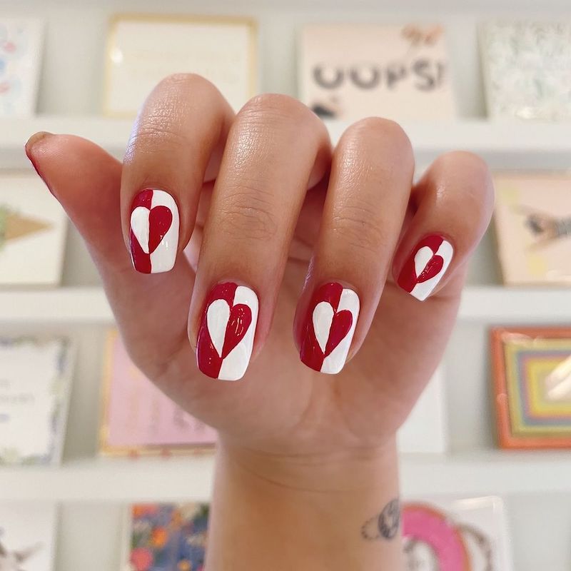 Red And White Decorated Nail