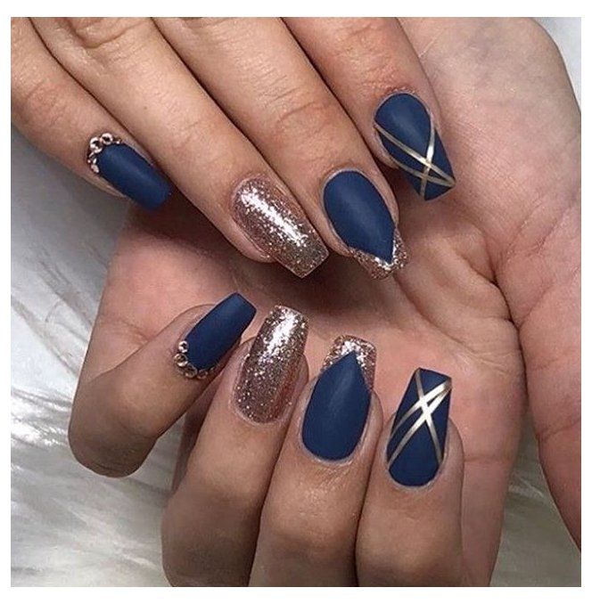 Navy Blue Decorated Nail