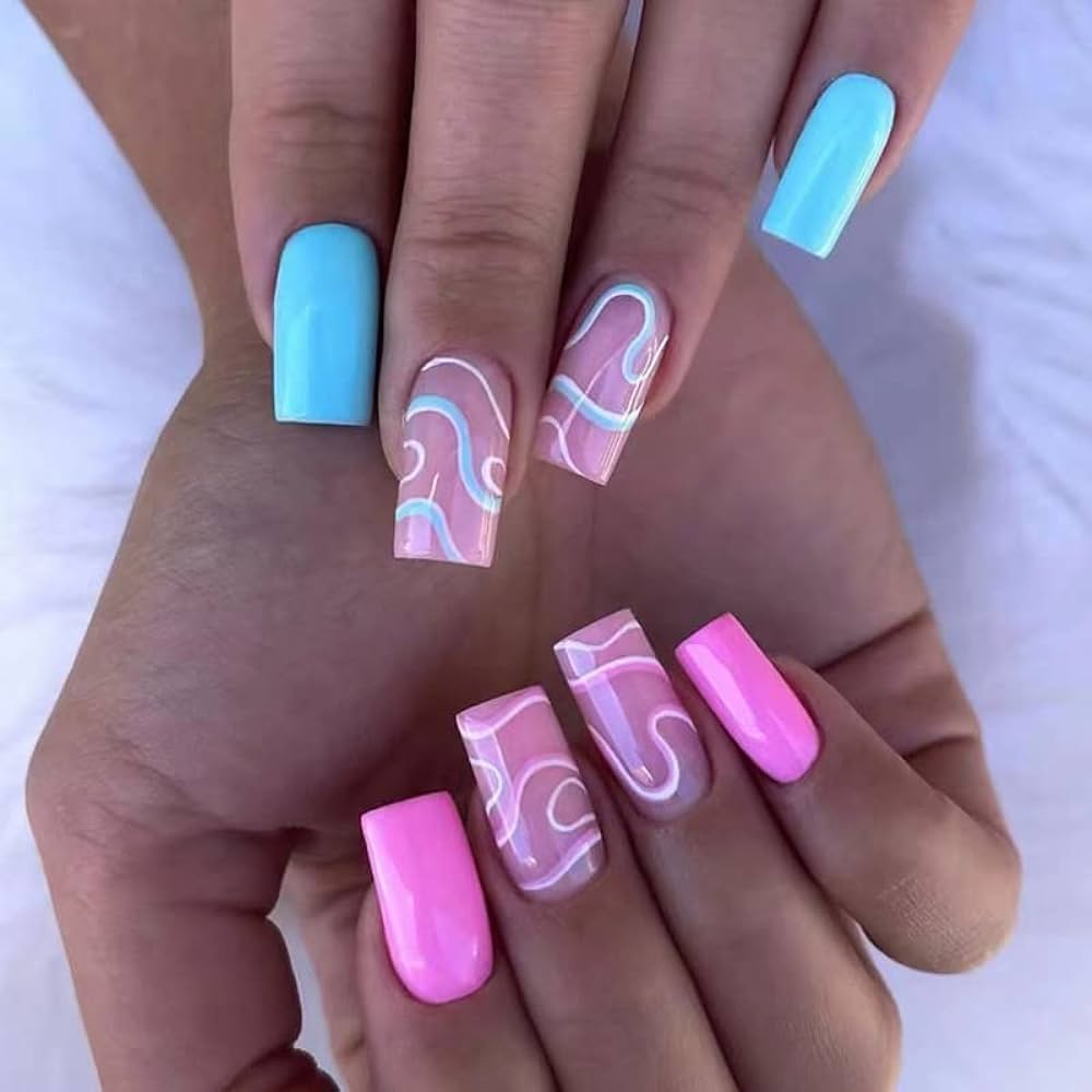 pink and blue nail art