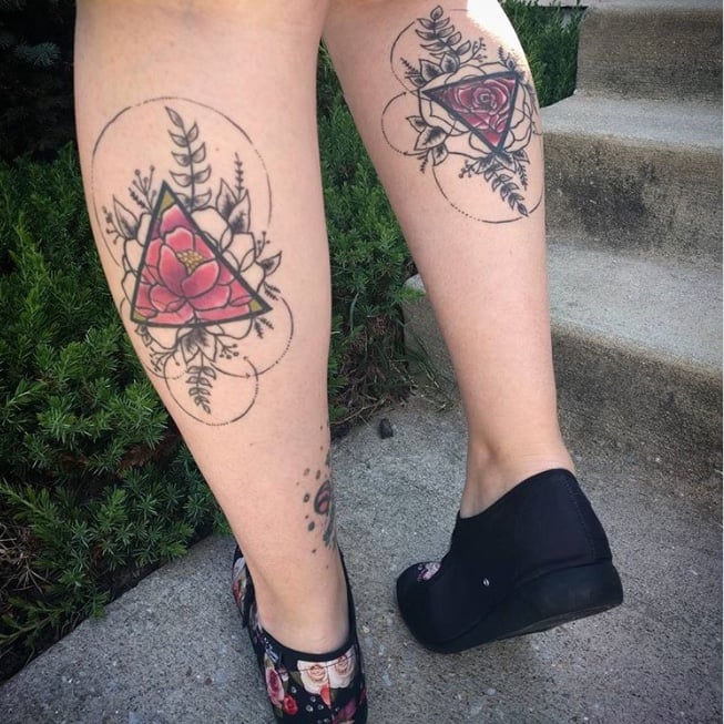 female calf tattoo