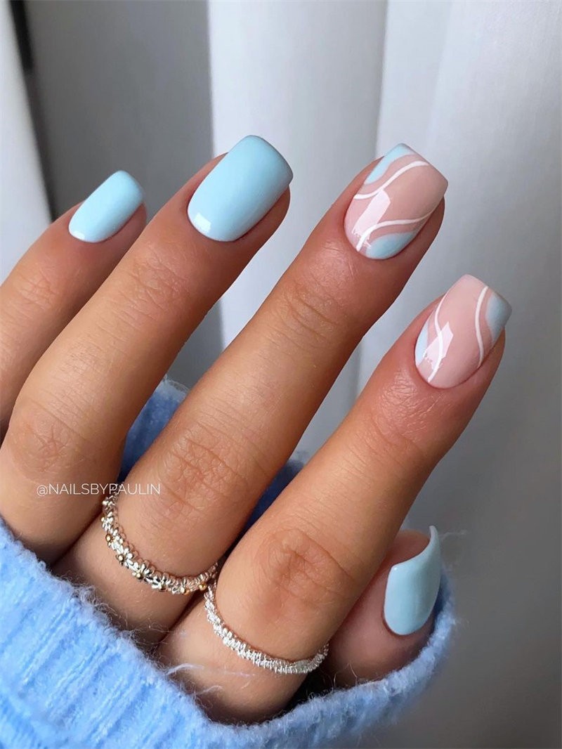 Light Blue Decorated Nail