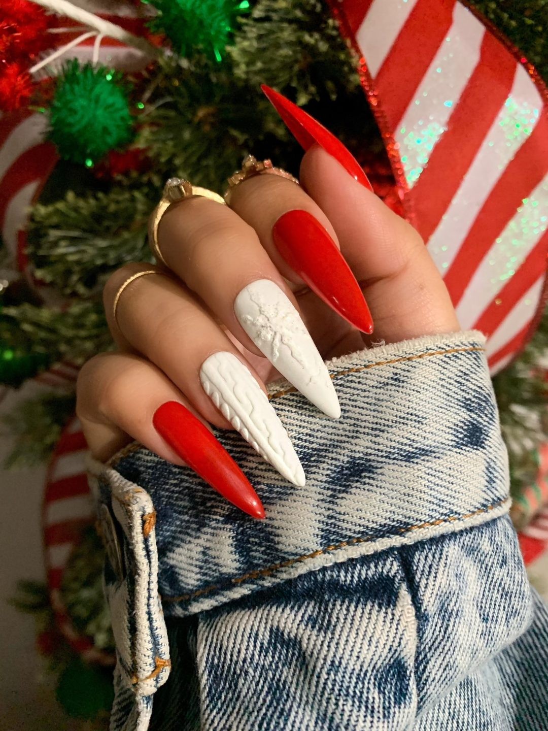 Red And White Decorated Nail