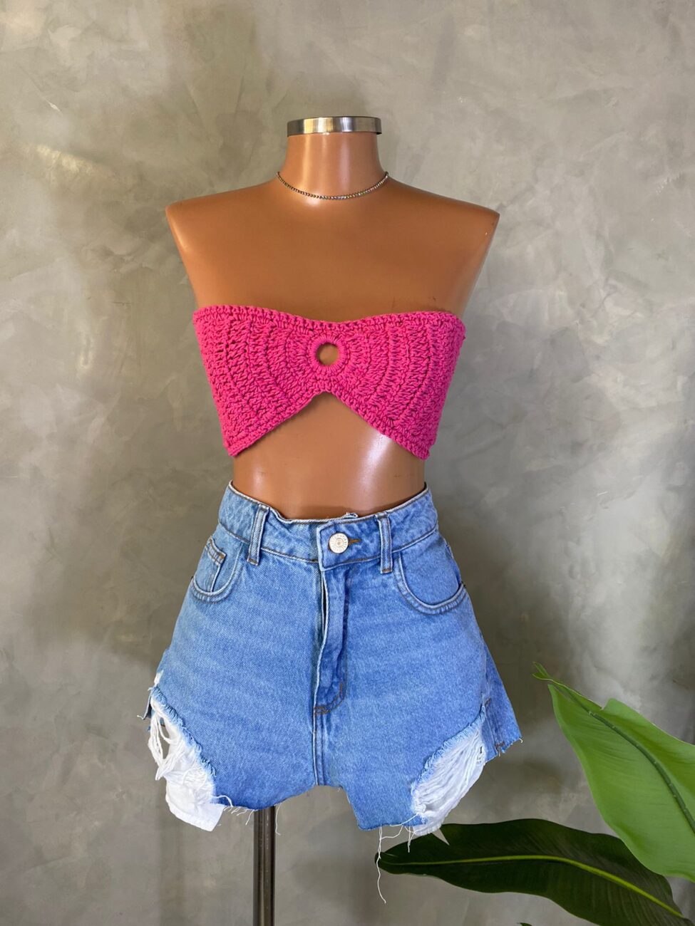 top de croche rosa