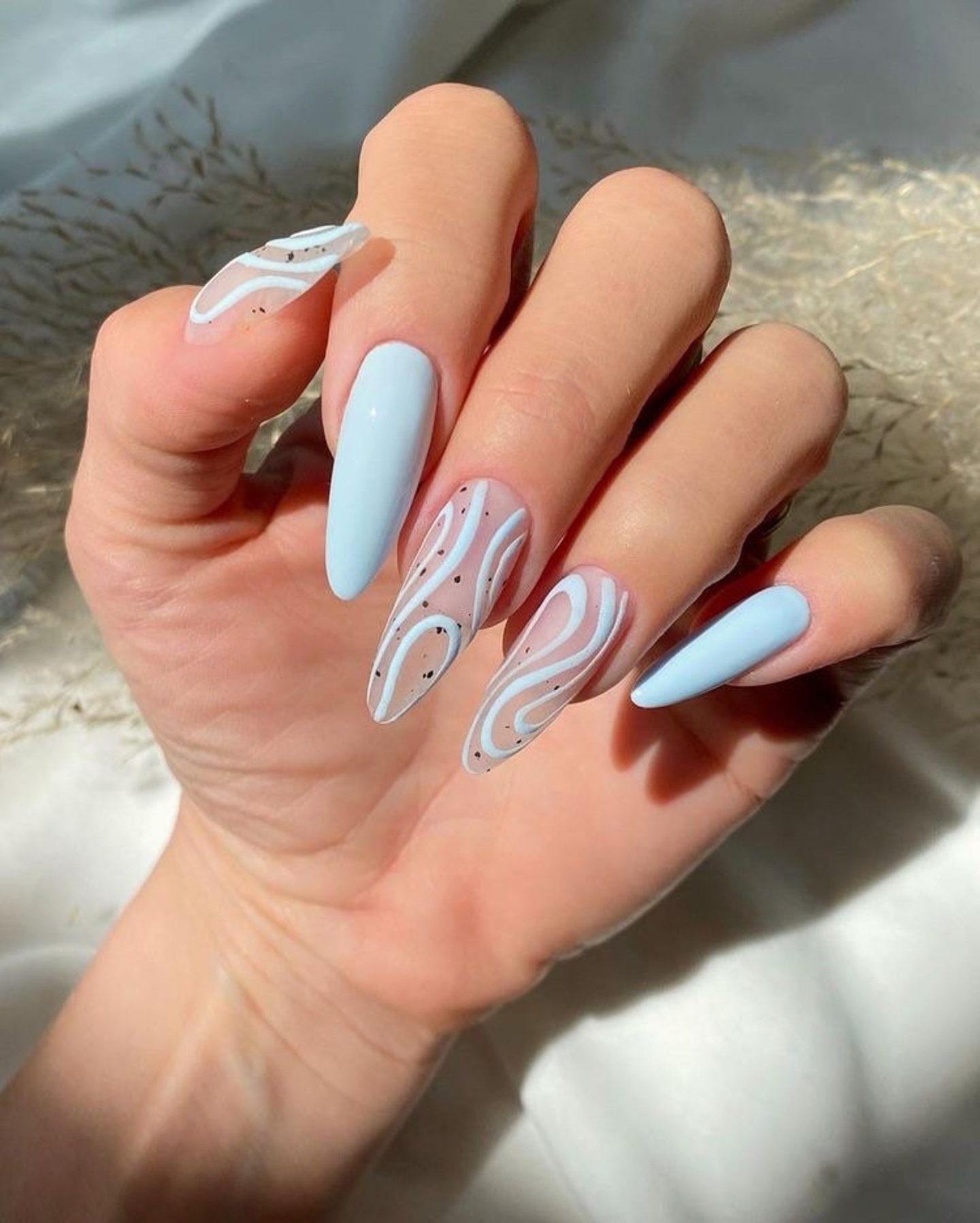 Light Blue Decorated Nail