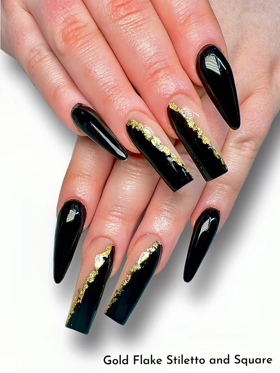 Black With Gold Decorated Nails