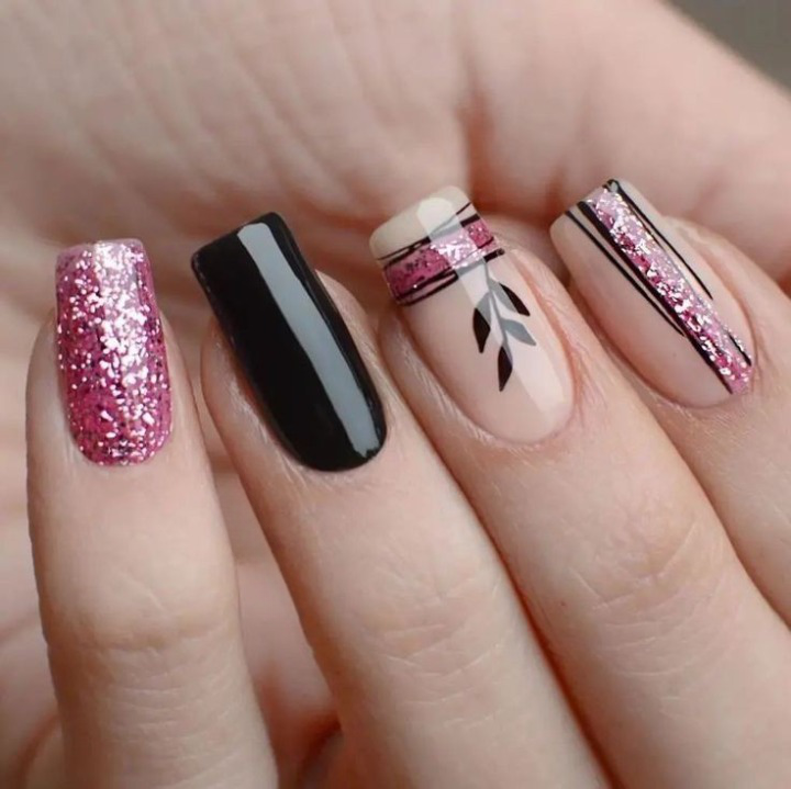 Pink and Black Nail Art