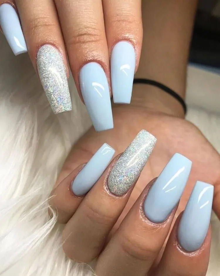 Nail Decorated With Light Blue