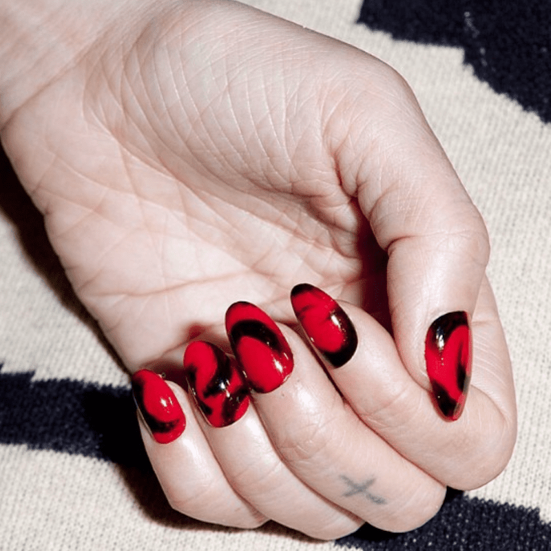 Black And Red Decorated Nails