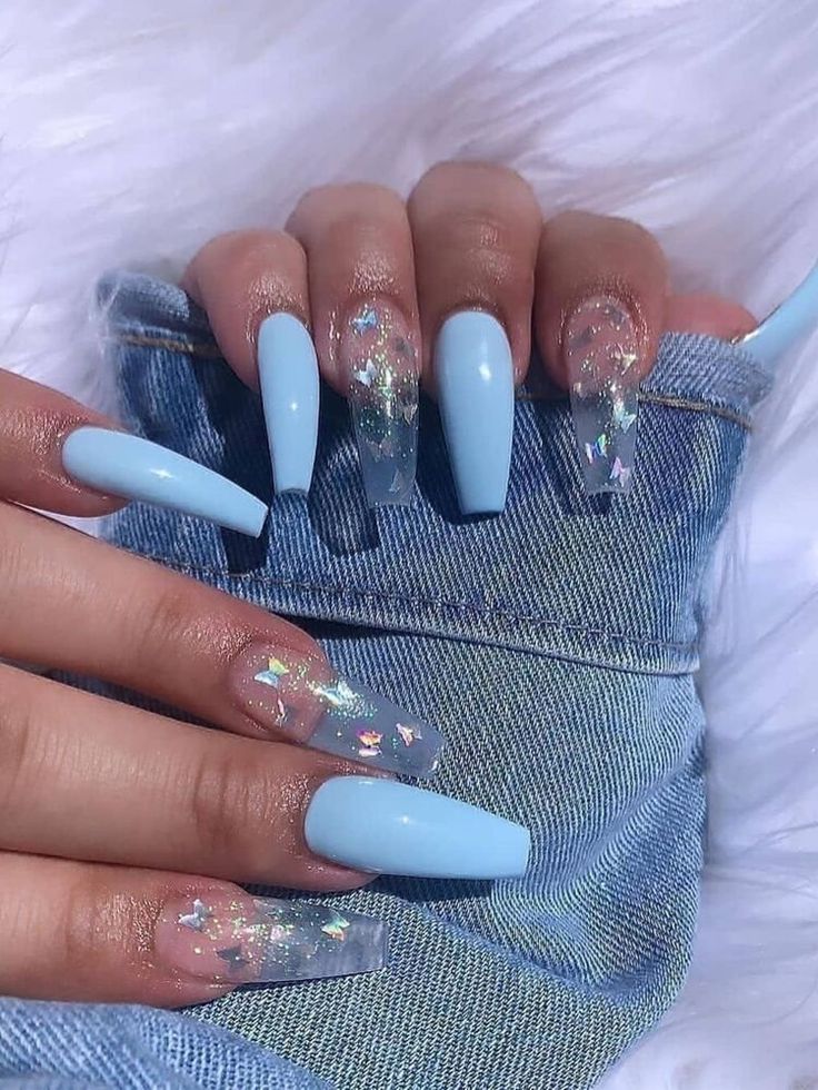 Light Blue Decorated Nail