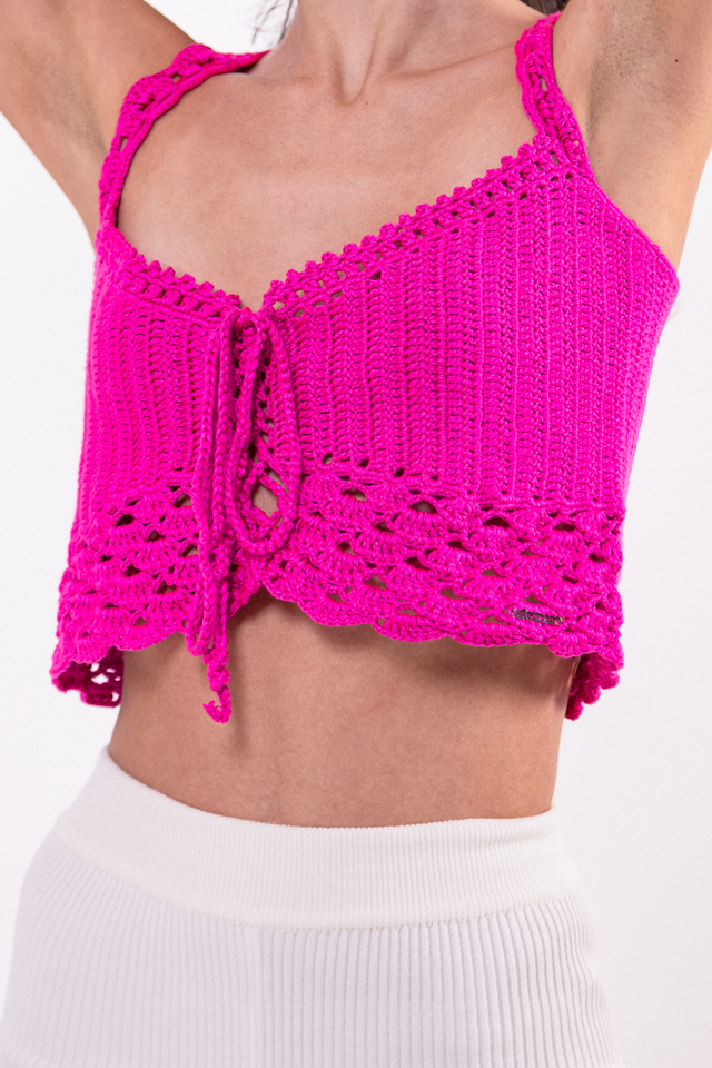 top de croche rosa