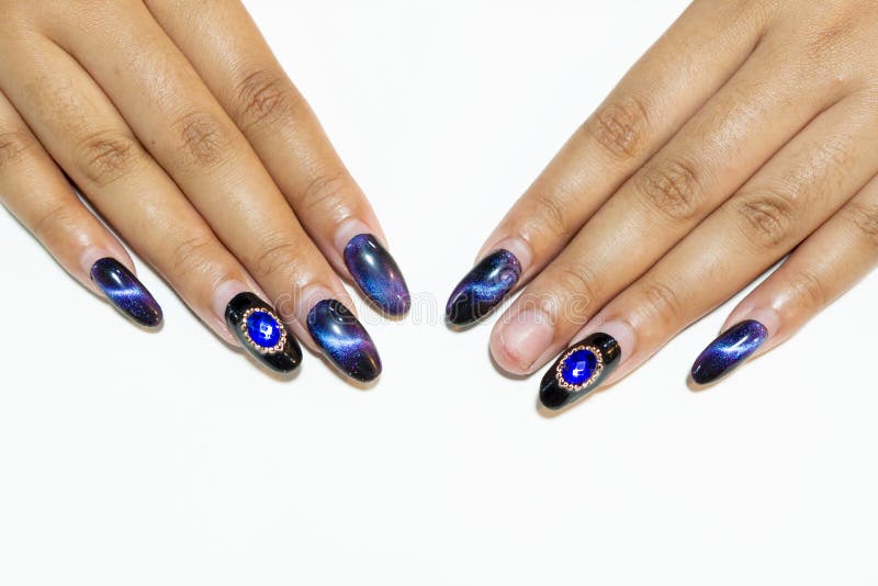 Navy Blue Decorated Nail