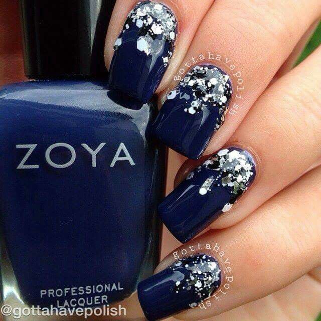 Navy Blue Decorated Nail