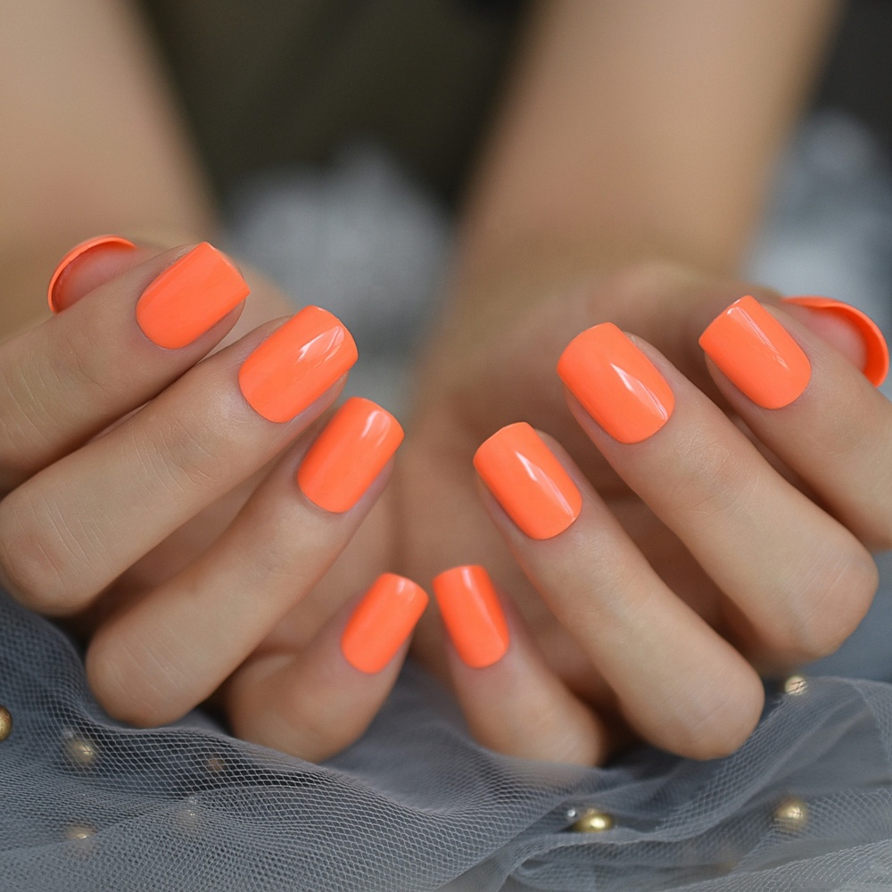 Neon Orange Decorated Nail