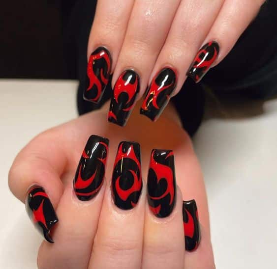 Unhas Decoradas Preto E Vermelho