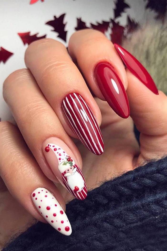 Red And White Decorated Nail