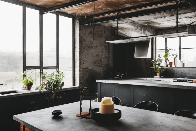 Kitchen Decoration with Burnt Cement