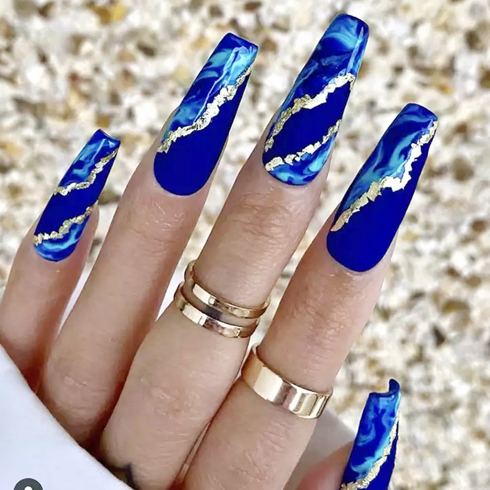 Navy Blue Decorated Nail