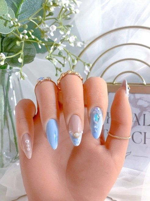 Nail Decorated With Light Blue