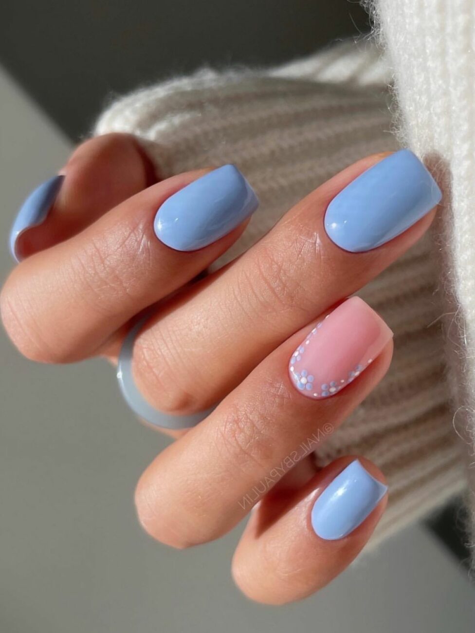 Nail Decorated With Light Blue