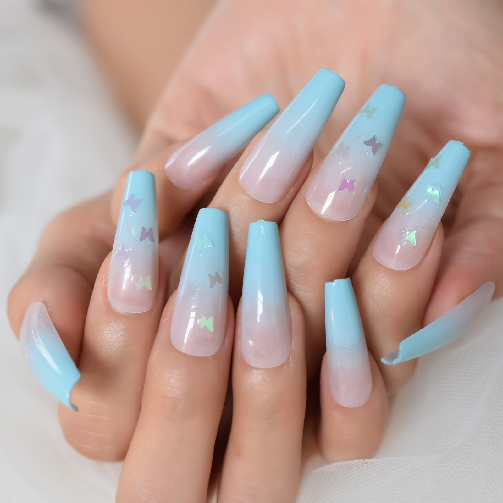 Light Blue Decorated Nail