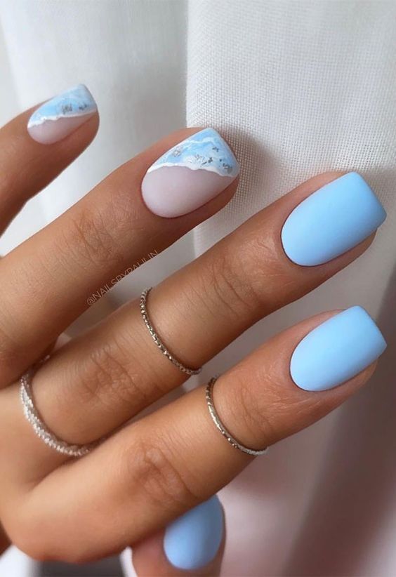 Nail Decorated With Light Blue