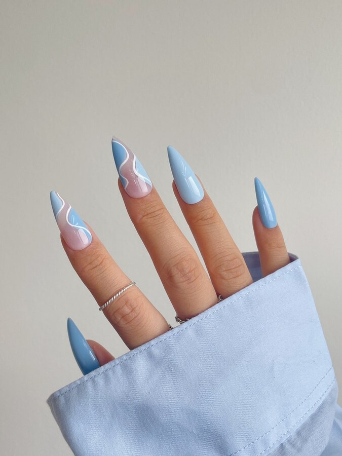 Nail Decorated With Light Blue