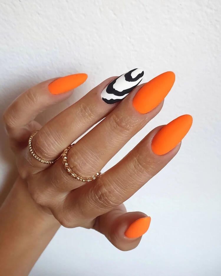 Neon Orange Decorated Nail