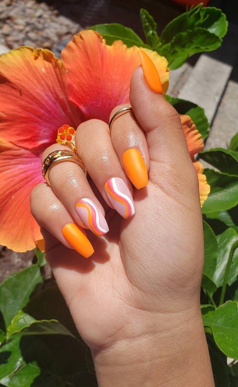 Orange Decorated Nail