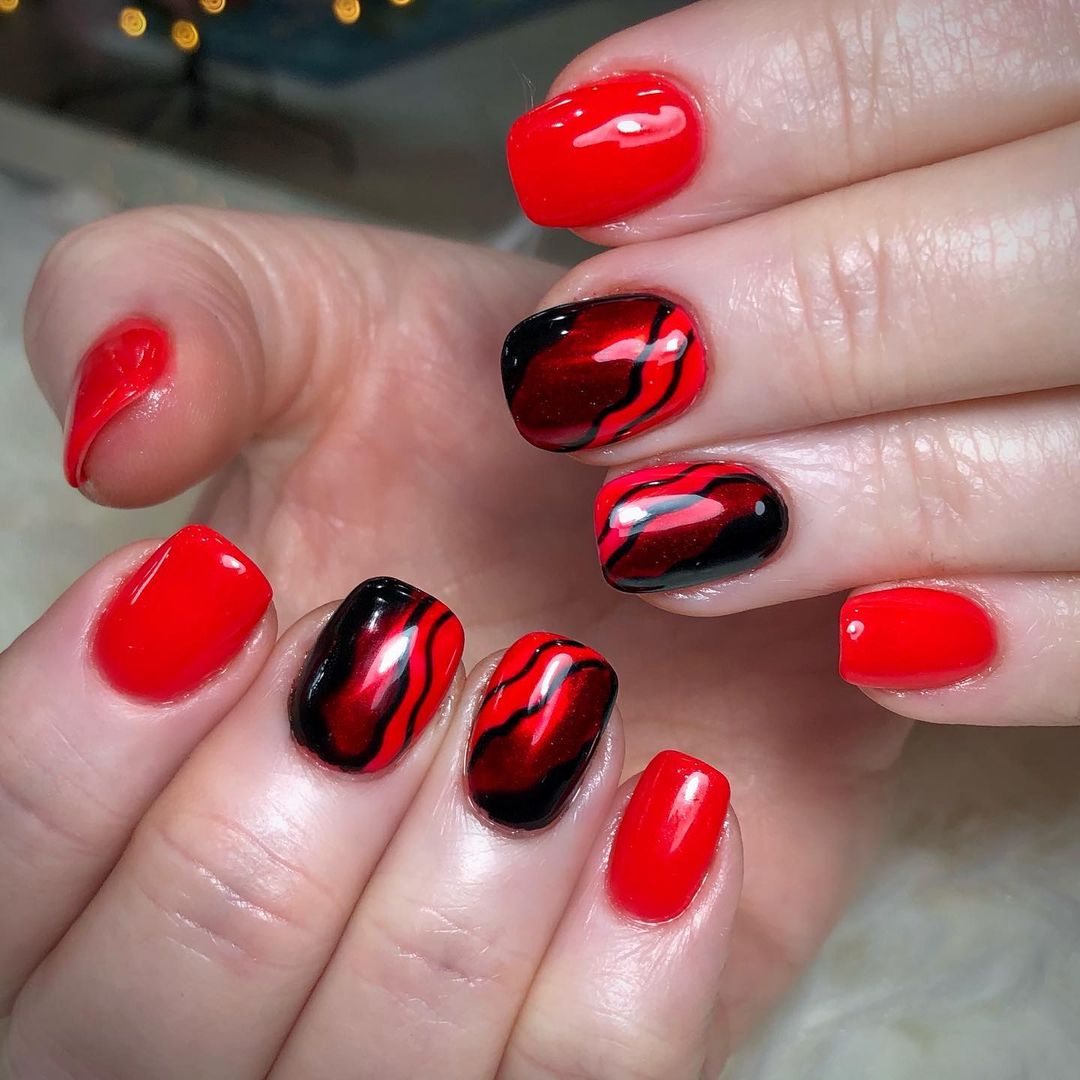 Unhas Decoradas Preto E Vermelho