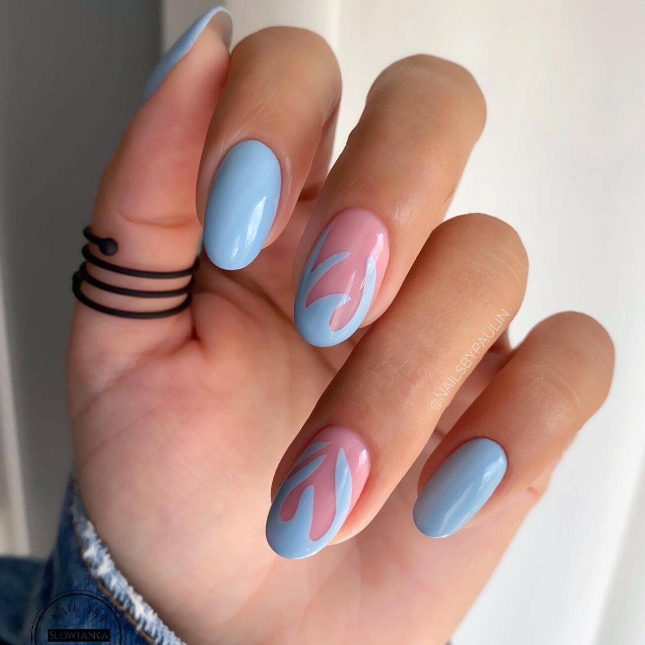 Nail Decorated With Light Blue